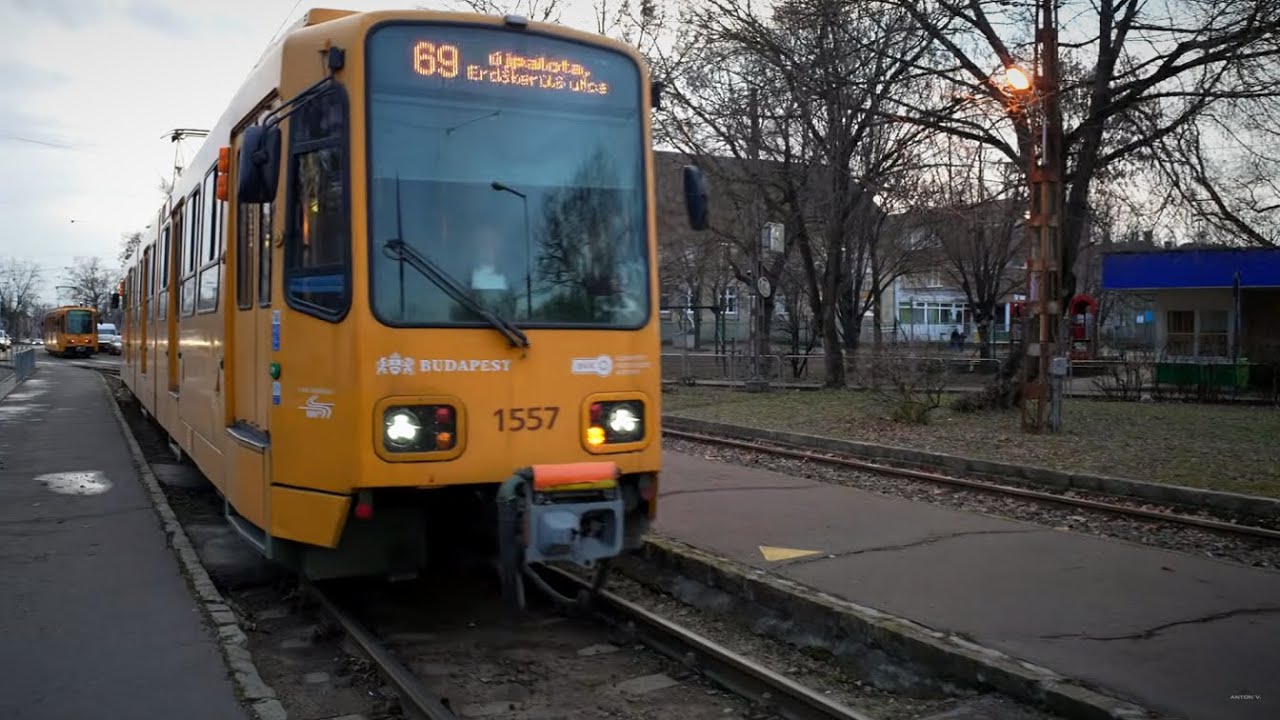 Hungary, Budapest, tram 69 ride from Rákospalota MÁV-telep to Újpalota Erdőkerülő utca