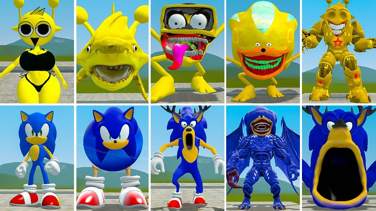ALL NEW SPRUNKI SONIC TAPES RED 5 YELLOW VS ALL CURSEDDEER  SONIC EATER ? in Garrysmod!,...