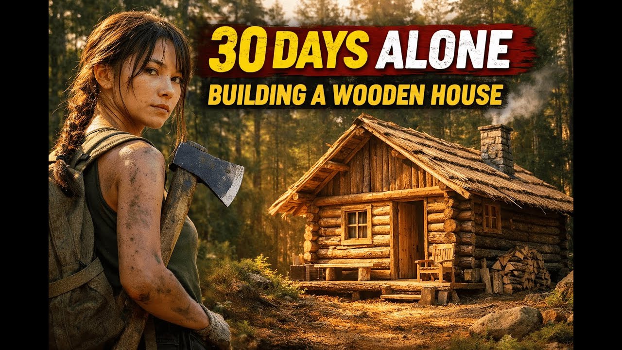 30 Days Alone in the Forest – Girl Builds a Wooden House from Scratch | Off Grid Life