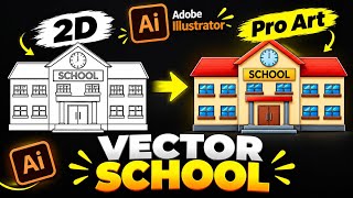 How to Draw a School Building in Adobe Illustrator | 2D Outline to Vector Art Tutorial