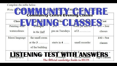 COMMUNITY CENTRE EVENING CLASSES LISTENING TEST WITH ANSWERS #ieltslisteningtestforpractice