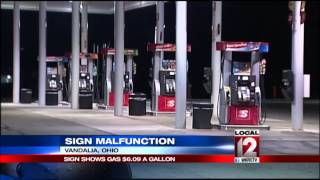 Gas station sign malfunctions, shows gas over six dollars