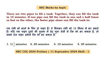 There are two pipes to fill a tank. Together, they can fill the tank in 15 minutes. If one pipe can