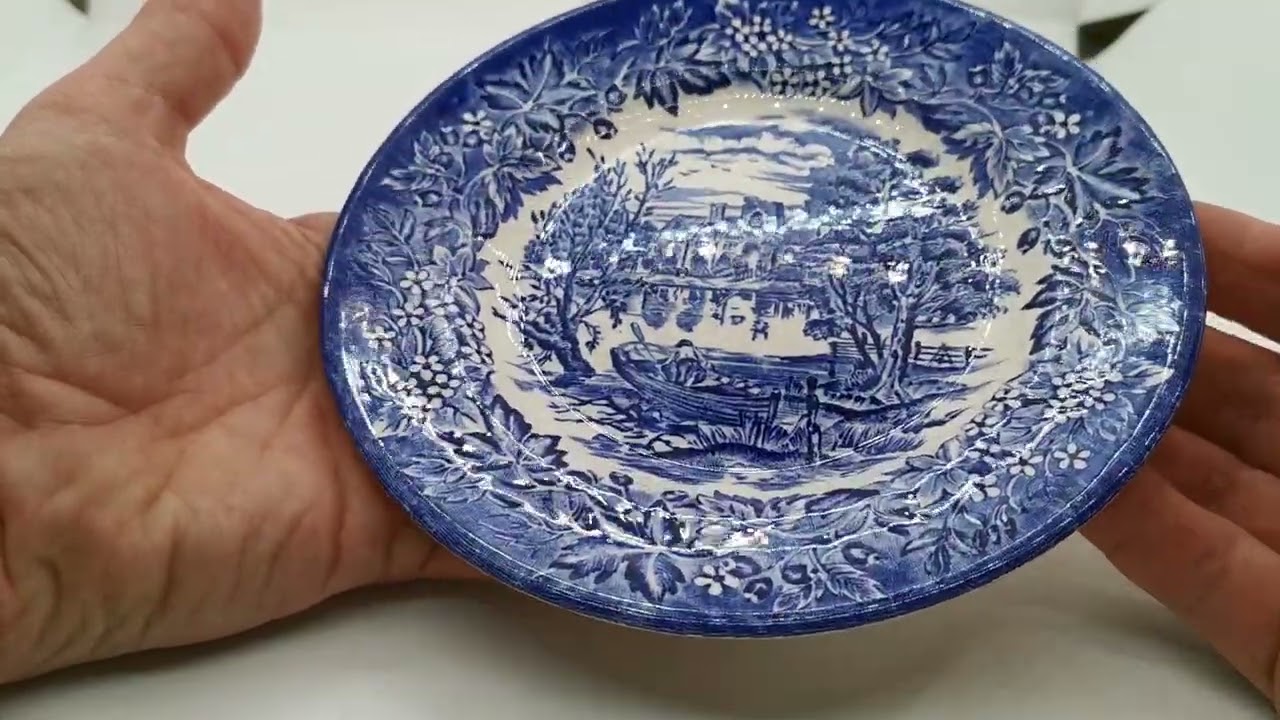English Ironstone Tableware River Scenes Blue and White China Side Plate