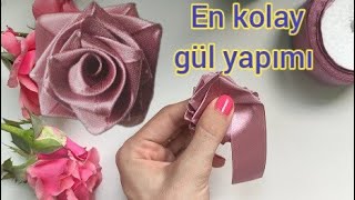 Saten kurdele ile katlanarak yapılan gül  - Make a flower by folding the ribbon