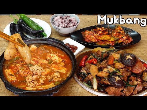 부드러운 돼지갈비찜과 동태 알곤이탕 오이달래무침 <strong>가지고추</strong> 집밥 먹방 Mukbang