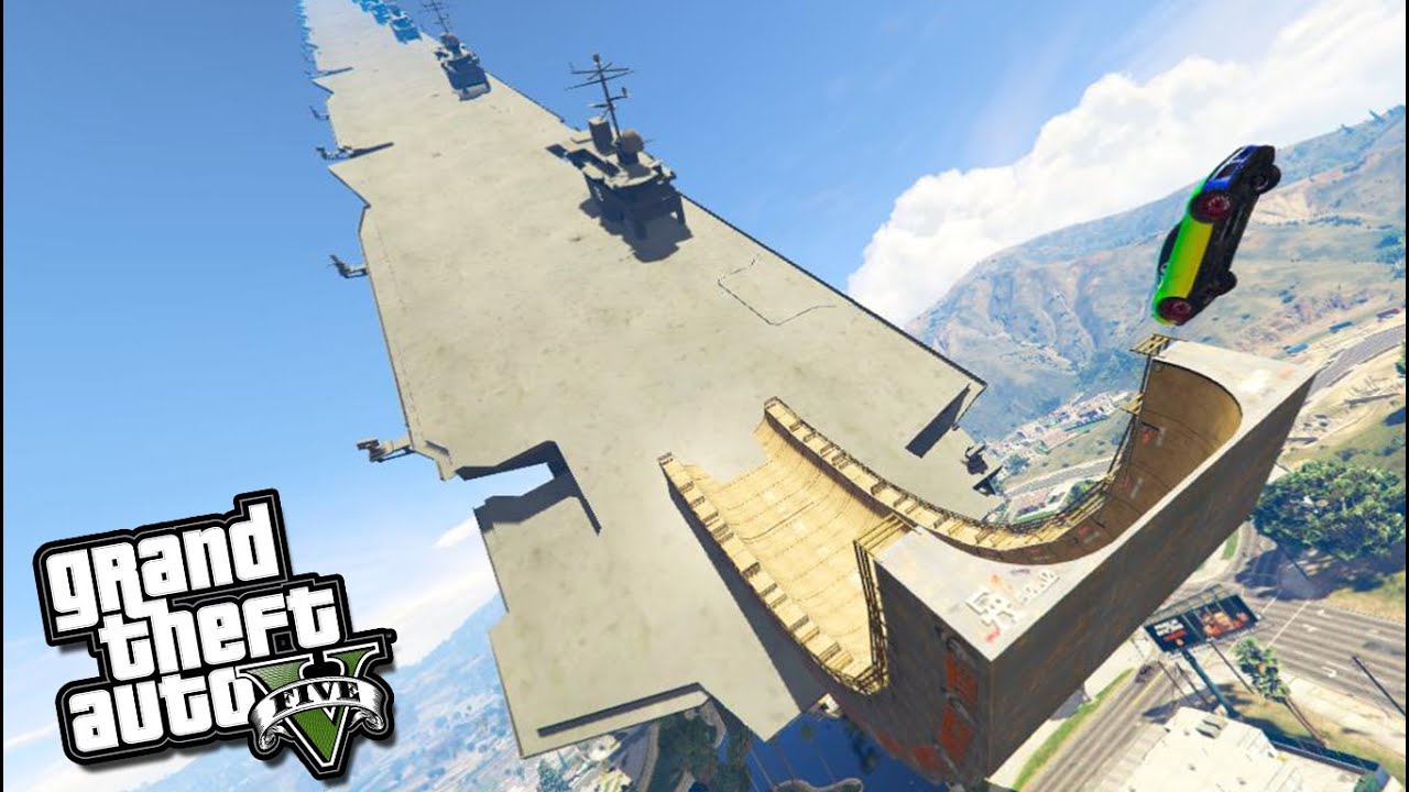 GTA 5 Mods Funny Moments - HUGE CARRIER RAMP STUNT! funny moments in soccer