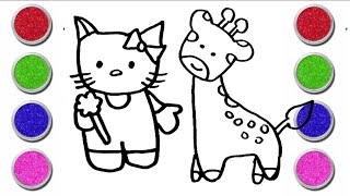 Hello kitty and giraffe drawing| colouring for kids