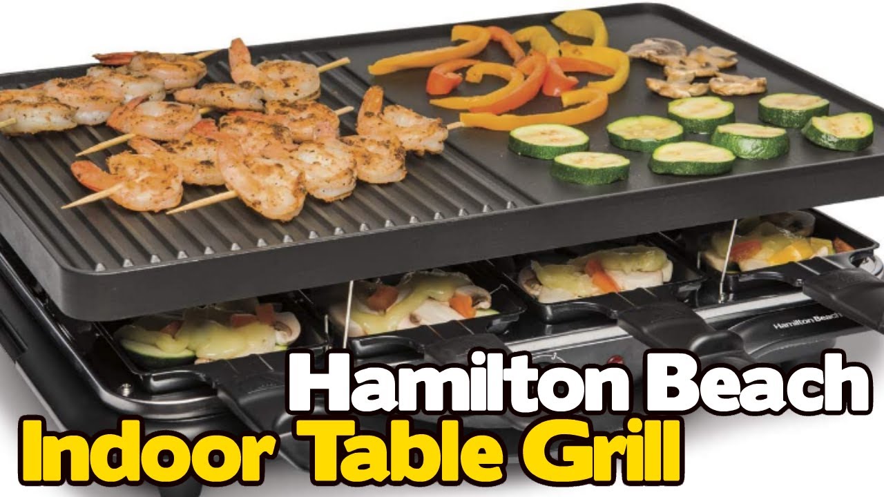 Hamilton Beach Electric Indoor Raclette Table Grill, 200 sq. in. Nonstick  Griddle Serves up to 8 People for Parties and Family Fun, Includes 8  Warming