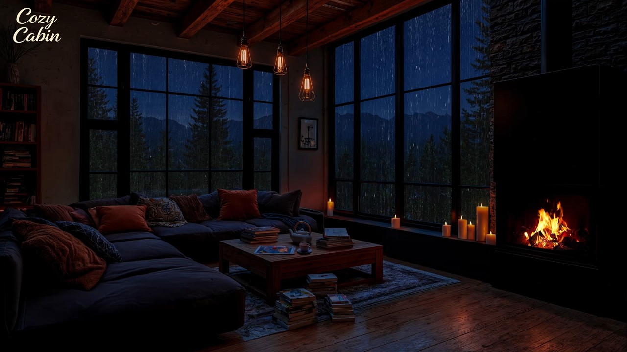 Cozy Rain Sounds in Cabin 🌧️🔥 Relaxing Fireplace Ambience for Deep ...