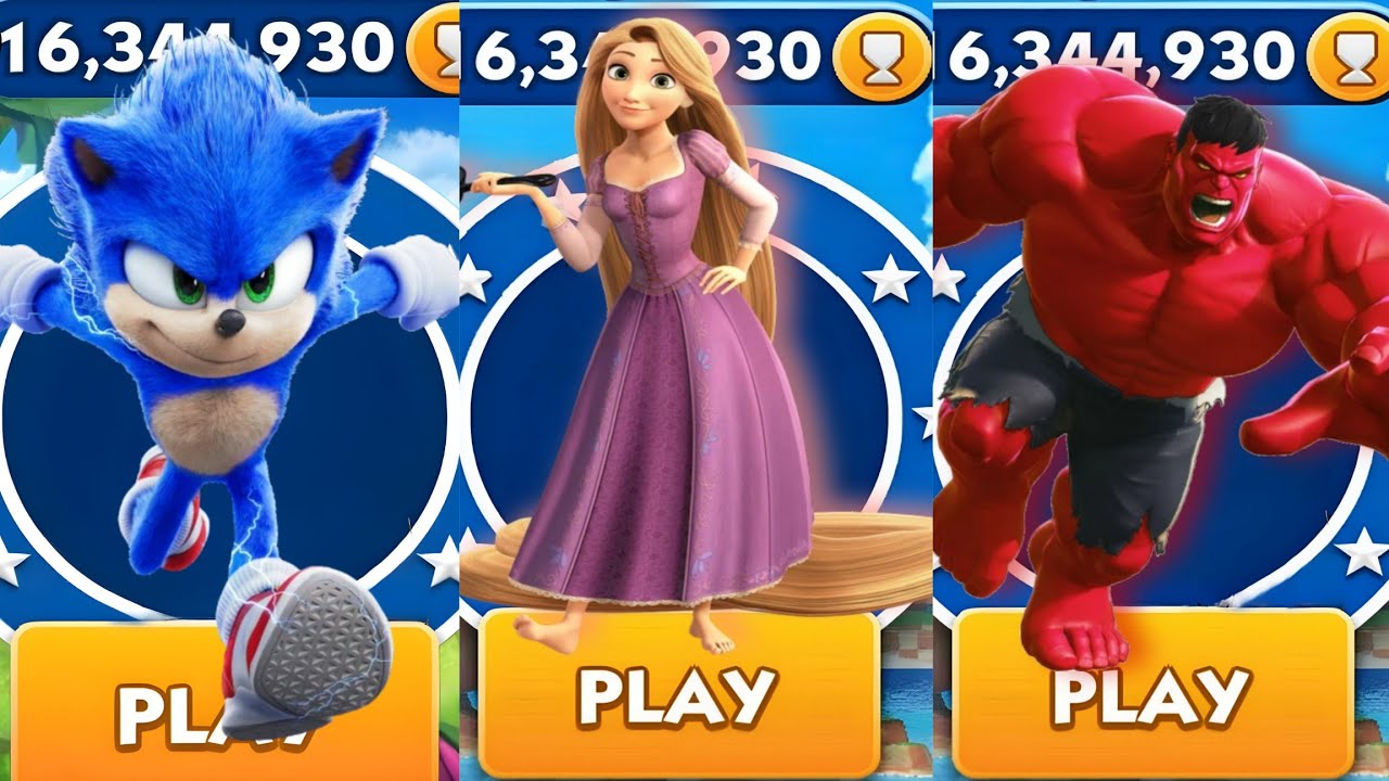 Sonic Dash - Sonic VS Prinses Run VS Red Hulk _ Movie Sonic vs All ...