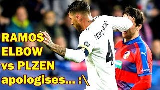 Sergio Ramos Elbows Plzen player in nose And doesn't even get yellow card