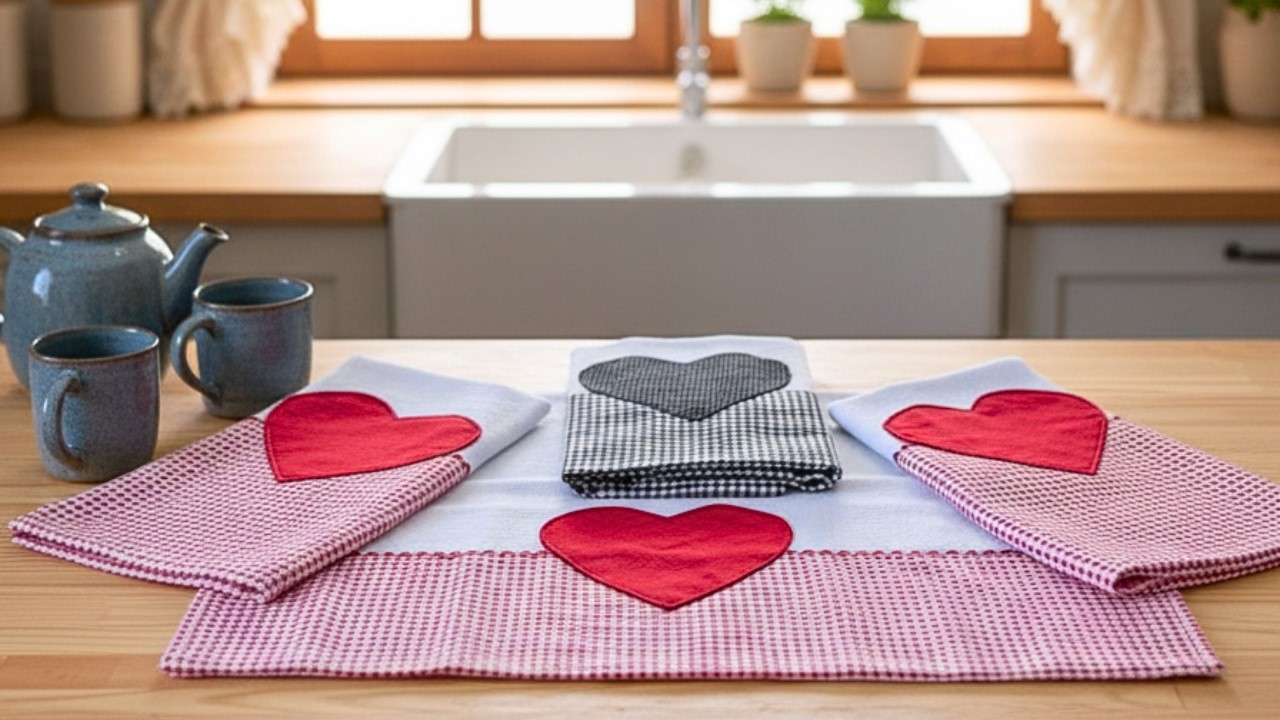 Aplique de Coração no Pano de Prato 💕 | Costura Fácil, Sem Caseado nem Termocolante