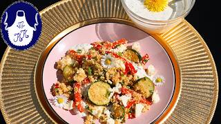 Sommersalat mit Couscous & Gemüse 🥗 | Leichtes, schnelles Rezept mit Joghurtdip