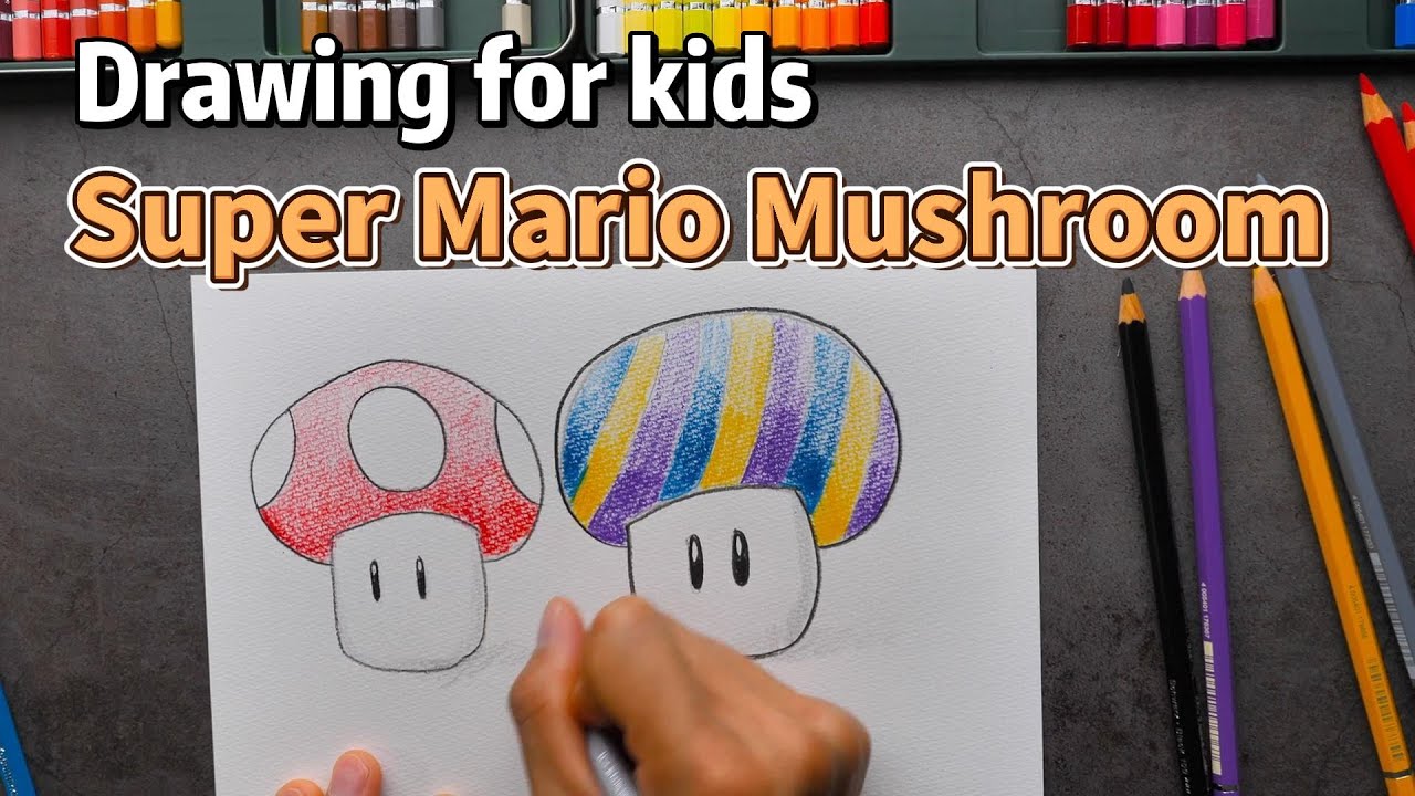 How to Draw Super Mario Mushroom Easy StepbyStep Tutorial for Kids