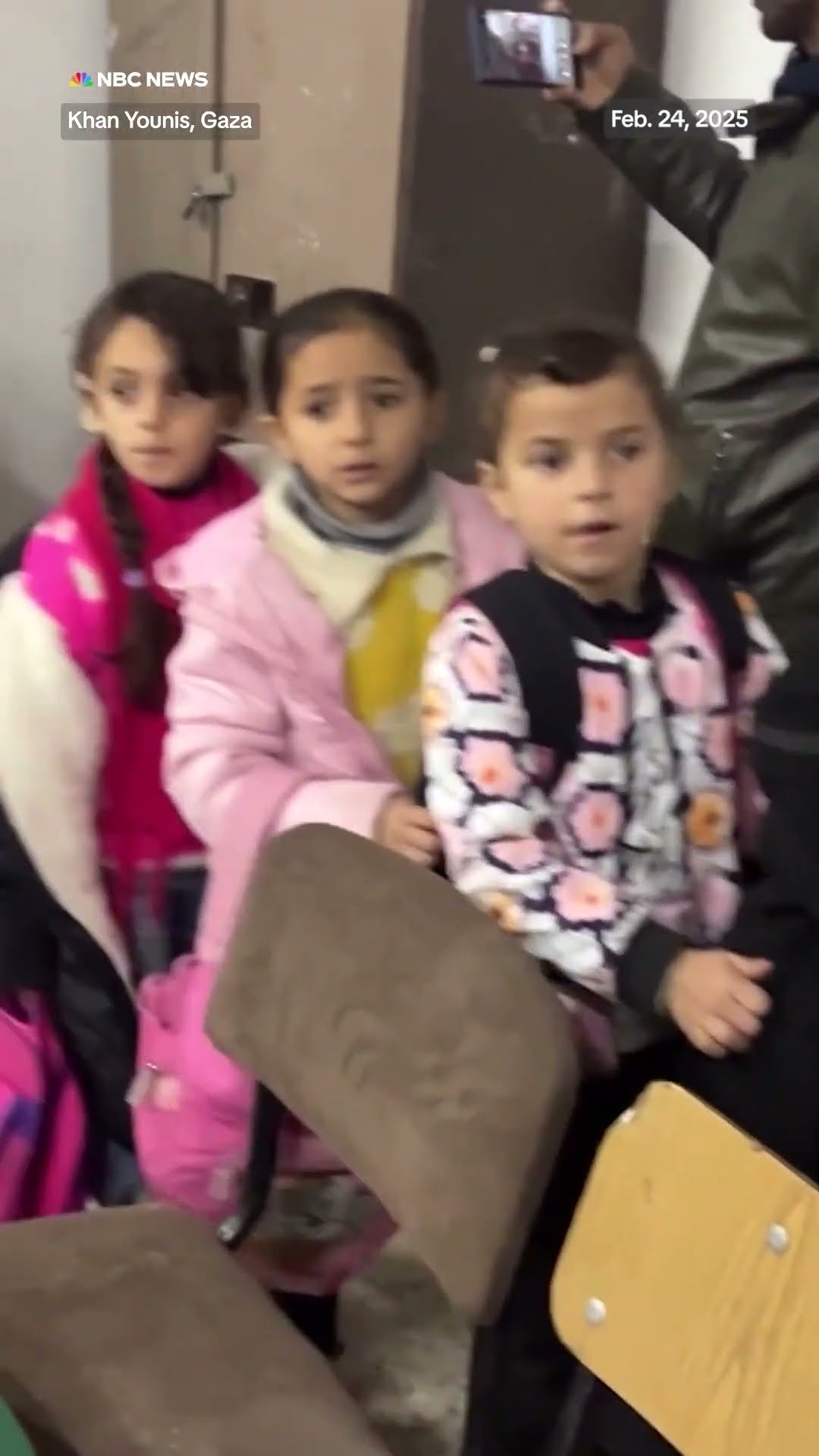 Children in Khan Younis return to class as the Gaza ceasefire allows schools to reopen