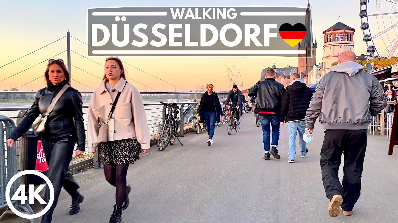 Update 🇩🇪 Sunset Evening Walk in DÜSSELDORF, Germany - 4K HDR Walking Tour