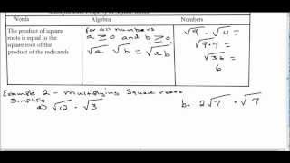 Operations with Square Roots - Multiplication