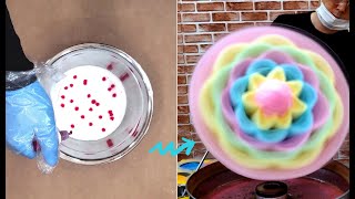 Cotton candy made from colored sugar. amazing process