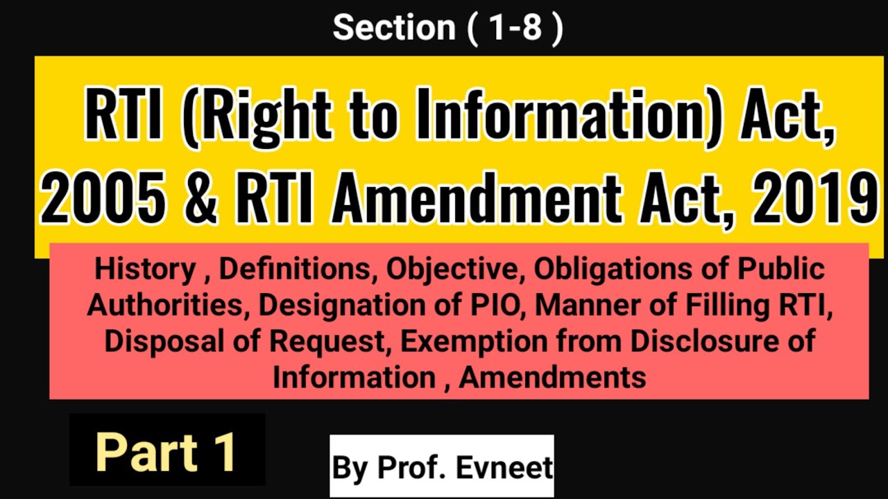 RTI  Right to Information Act 2005  RTI Amendment Act 2019  Part 1  RTI Sections 1 8 
