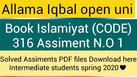 Aiou Intermediate students Islamiyat Code 316 Solved Assiment no.1 Spring 2020 PDF files download