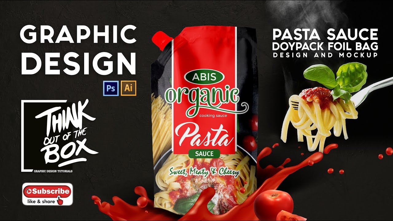 Download Illustrator tutorial PASTA SAUCE DOYPACK FOIL BAG MOCKUP ...