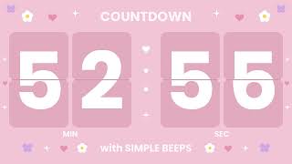 🌸 60 Minute Timer | Pink Flip Clock Countdown with Page Flip Sound & Bell 🔔