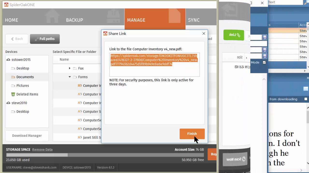 spideroak single file share