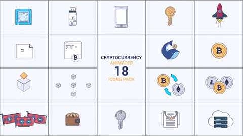 Cryptocurrency animated 18 icons pack -  Best After Effects Templates 2018