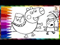 Dibuja y Colorea A Peppa Pig Y Dinosaurio George Pig 🐷🦖🌋 Dibujos Para Niños