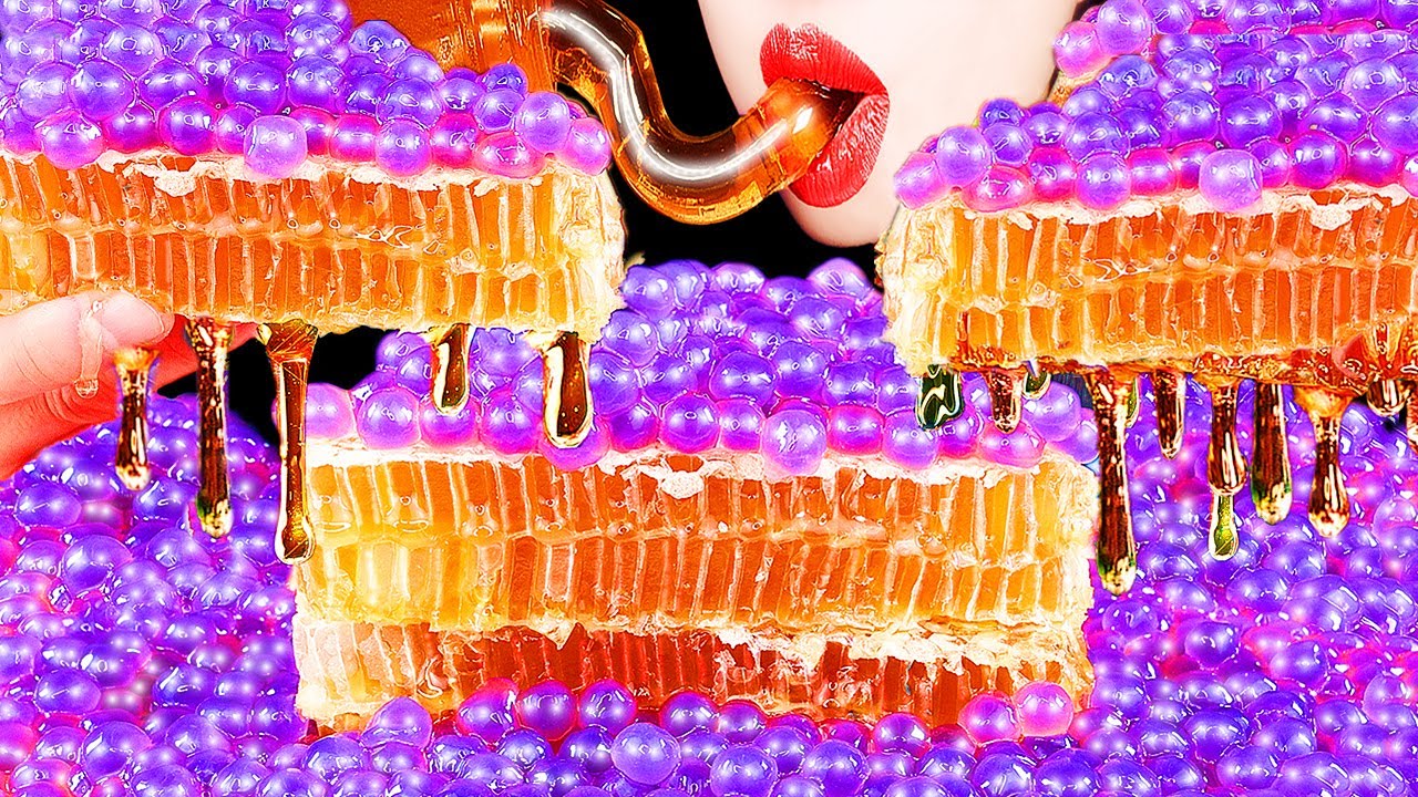 ASMR HONEY JELLY, RAW HONEYCOMB, BOBA PEARLS, EATING SOUNDS, DRINKING, MUKBANG, 벌집꿀, 타피오카 펄 먹방
