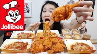 JOLLIBEE!! Chicken Joy Spicy Fried Chicken, Spaghetti Noodles & Mash Potatoes | Eating Show Mukbang