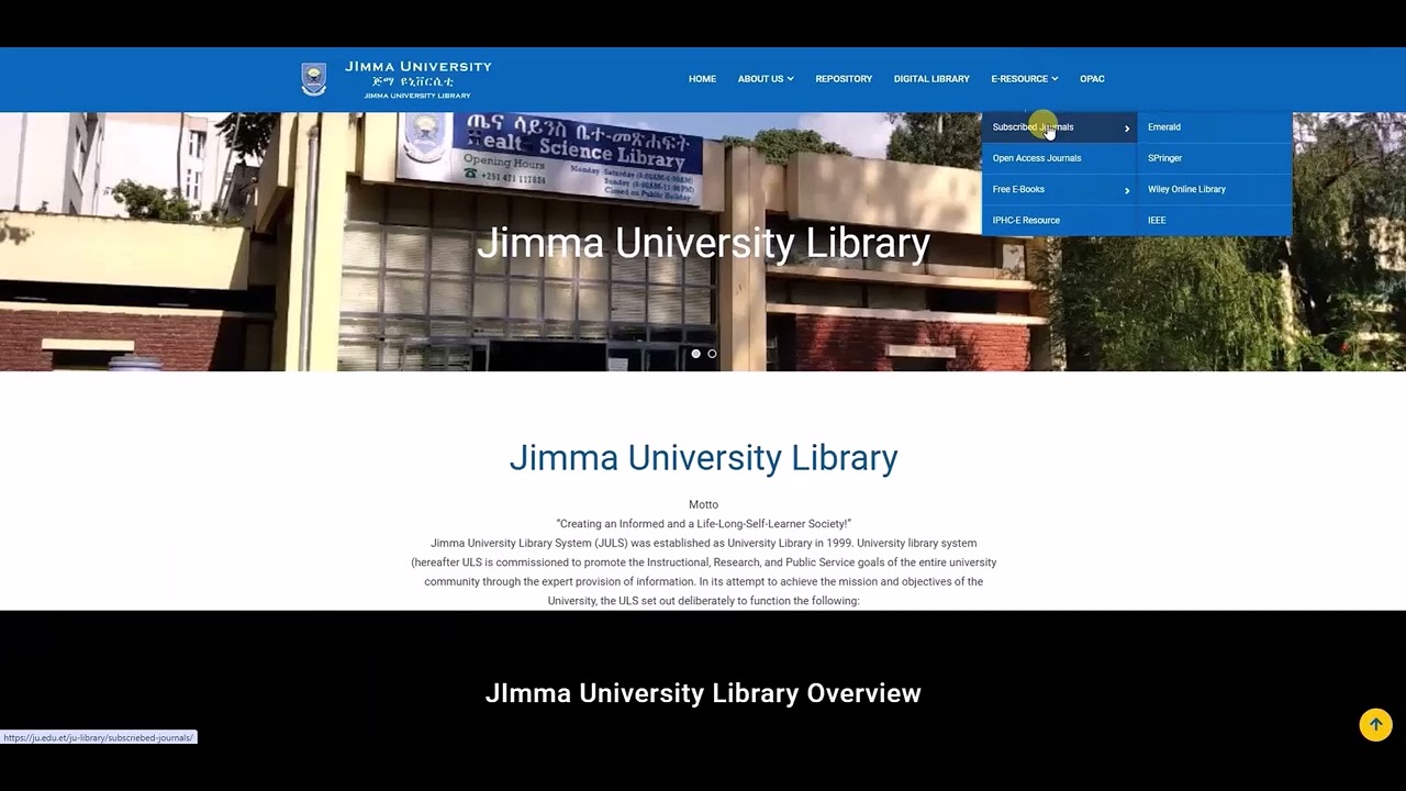 Jimma University E-library systems and services - YouTube