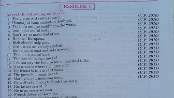 syntax exercise 1 class 12 up board | syntax class 12 up board | Articles in english grammar