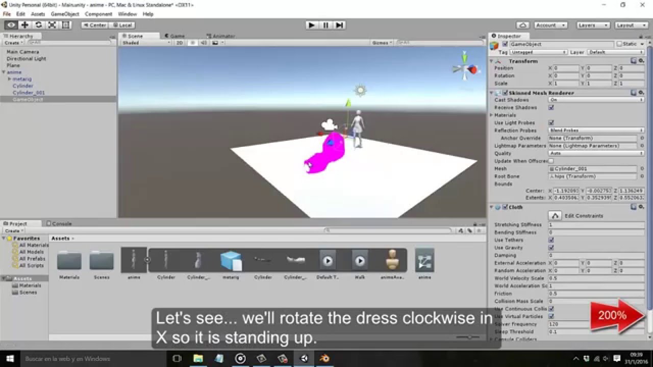 Unity 5 cloth component (from Blender) YouTube