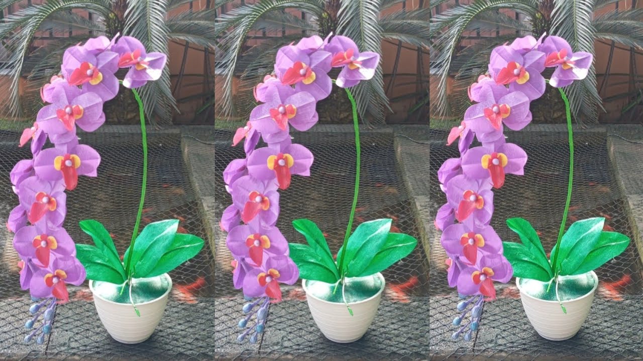 Membuat Bunga Anggrek Ungu Dari Plastik Kresek || making purple orchids from plastic bags