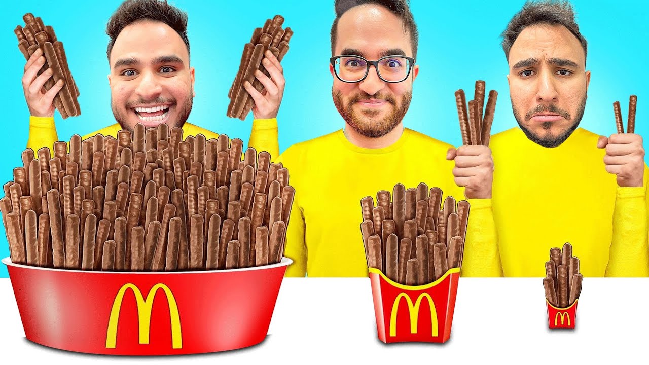 تحدي تاكل قطعة صغيره أو كبيره من الطعام 🍫🔥 (أنفجرت المعدة 😭💥)