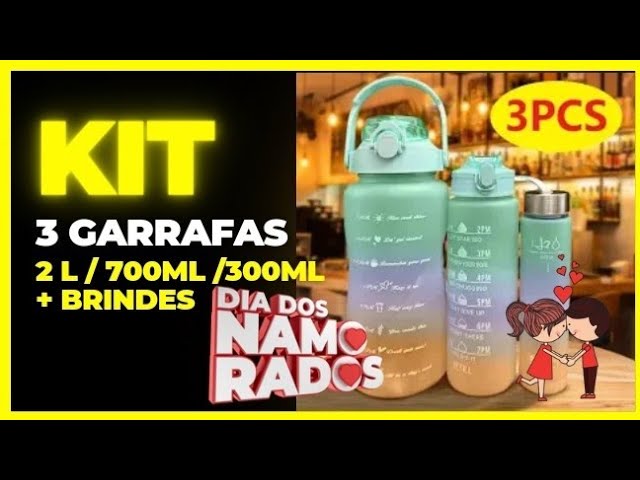 Kit 3 Squeeze Garrafa de Agua 2 Litros, 750ml e 300ml Lilas no Shoptime
