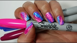 sharpie nail watercolor spring rainbow