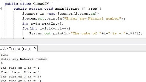 Write a program in Java to display the cube of the number up to given an integer.