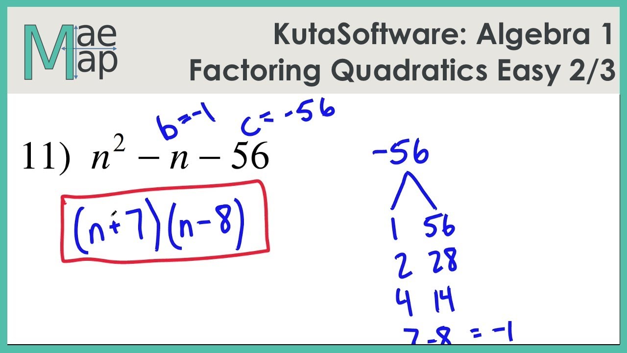 KutaSoftware: Algebra 2222- Factoring Quadratic Polynomials Easy Part 22 In Factoring Quadratic Trinomials Worksheet