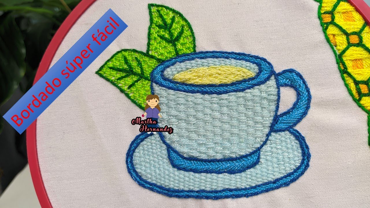 Como Bordar Taza y Plato Tetera Piña| Paso a Paso