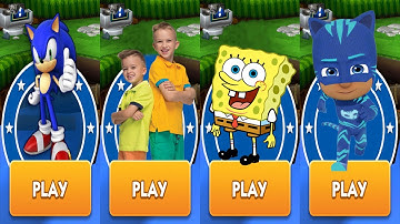 Sonic Dash vs Vlad & Niki Run vs SpongeBob: Sponge on the Run vs PJ Masks Runner Android Gameplay HD
