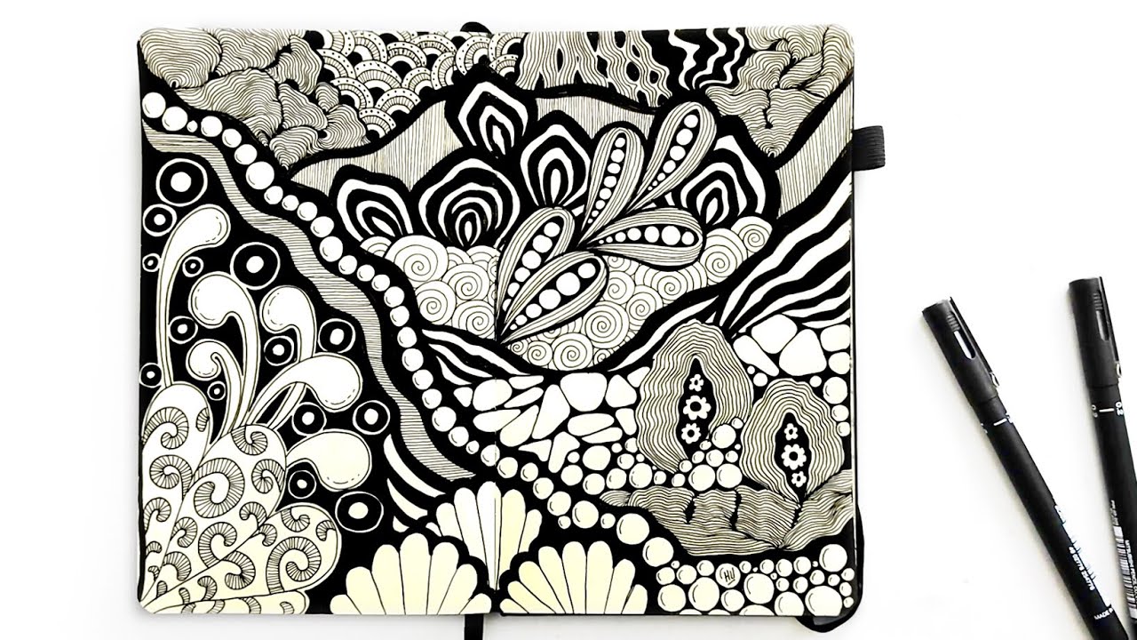 オリジナル自作絵 絵画 sawatari_doodles【Trumpet】 Drawing Swirling Doodles | Livestream Demo Part 2 - YouTube