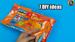7 DIY CRAFT IDEAS USING PLASTIC WRAPPERS/ EMPTY PACKETS REUSE IDEAS/ 7 PLASTIC WRAPPER RECYCLE IDEAS