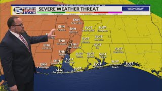 Cloudy skies tonight, Increasing through of storms through mid-week