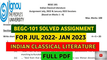 BEGC 101 Solved Assignment 2022-23 || #INDIAN_CLASSICAL_LITRATURE  #ignoustudentssupport #ignou