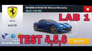 Asphalt 8 ferrari f60 america r&d test 4,5,6 lab 1