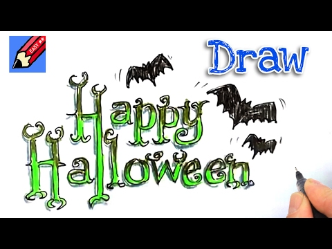 How to draw Happy Halloween Real Easy  | Step by Step with Easy - Spoken Instructions