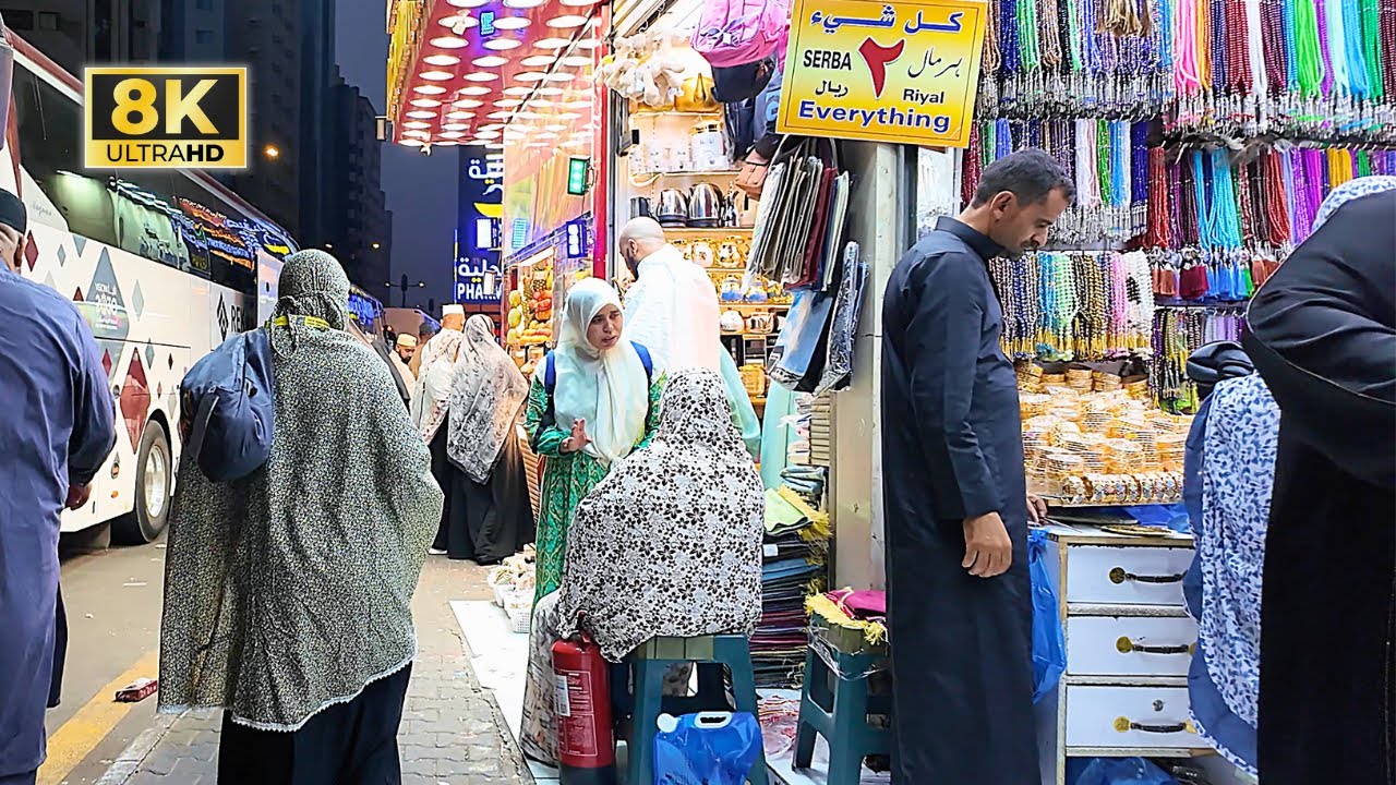 🕋 🇸🇦 Makkah Morning Walking Tour: Pilgrims routing Life Around Masjid Al-Haram, Food, Shopping | 8K 